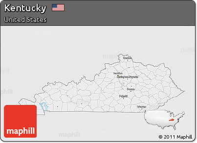 Silver Style 3D Map of Kentucky, single color outside