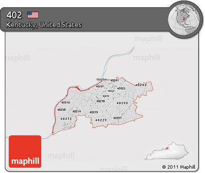 Silver Style 3D Map of ZIP Codes Starting with 402, single color outside