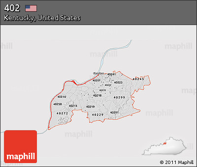 Silver Style 3D Map of ZIP Codes Starting with 402, single color outside