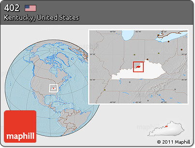 Gray Location Map of ZIP Codes Starting with 402, highlighted state, hill shading