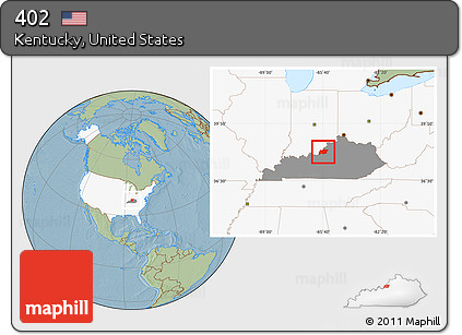 Savanna Style Location Map of ZIP Codes Starting with 402, highlighted country, highlighted state, hill shading