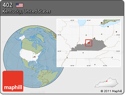 Savanna Style Location Map of ZIP Codes Starting with 402, highlighted country, highlighted state, hill shading
