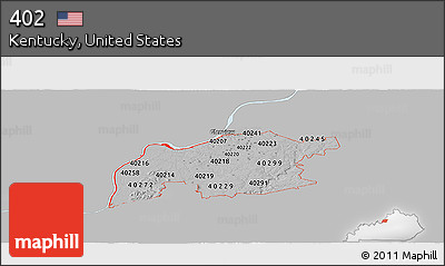 Gray Panoramic Map of ZIP Codes Starting with 402, single color outside
