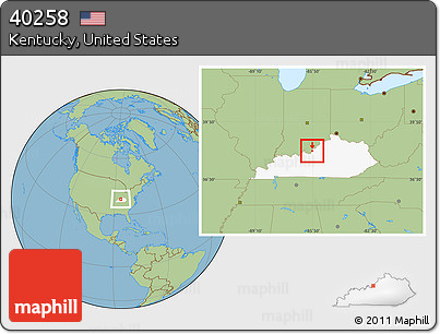 Savanna Style Location Map of ZIP Code 40258, highlighted state