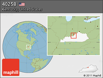 Savanna Style Location Map of ZIP Code 40258, highlighted state