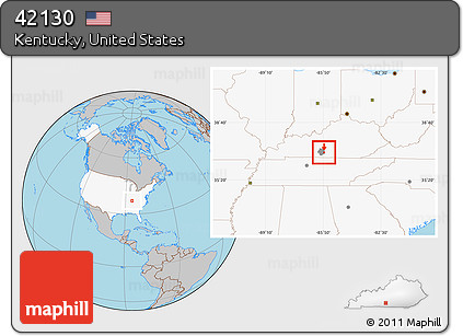 Gray Location Map of ZIP Code 42130, highlighted country, highlighted county