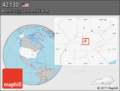 Gray Location Map of ZIP Code 42130, highlighted country, highlighted county