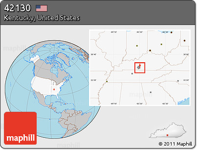 Gray Location Map of ZIP Code 42130, highlighted country, highlighted county