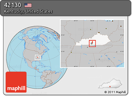 Gray Location Map of ZIP Code 42130, highlighted county, highlighted state
