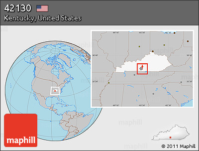 Gray Location Map of ZIP Code 42130, highlighted county, highlighted state