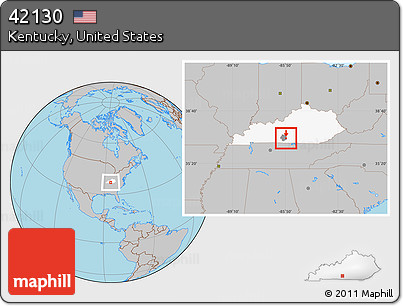 Gray Location Map of ZIP Code 42130, highlighted county, highlighted state
