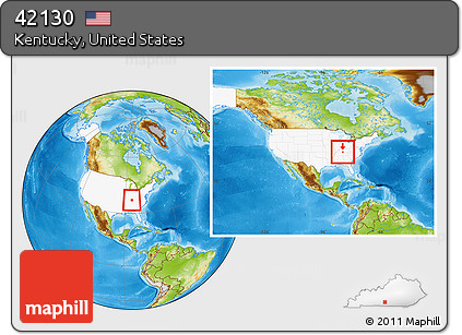 Physical Location Map of ZIP Code 42130, highlighted country, highlighted county, within the entire country