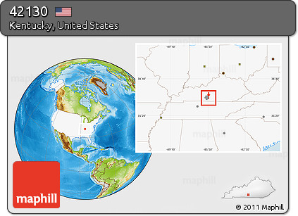 Physical Location Map of ZIP Code 42130, highlighted country, highlighted county