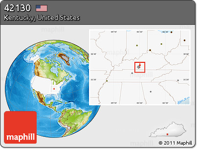 Physical Location Map of ZIP Code 42130, highlighted country, highlighted county