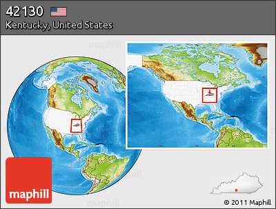 Physical Location Map of ZIP Code 42130, highlighted country, highlighted state, within the entire country