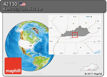 Physical Location Map of ZIP Code 42130, highlighted country, highlighted state