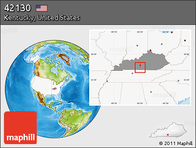 Physical Location Map of ZIP Code 42130, highlighted country, highlighted state