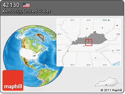 Physical Location Map of ZIP Code 42130, highlighted country, highlighted state