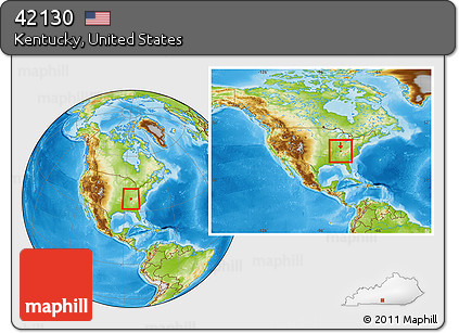 Physical Location Map of ZIP Code 42130, highlighted county, within the entire country