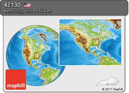 Physical Location Map of ZIP Code 42130, highlighted county, highlighted state, within the entire country