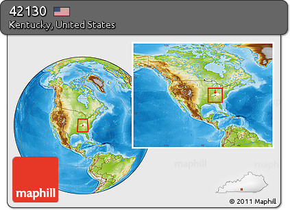 Physical Location Map of ZIP Code 42130, highlighted state, within the entire country