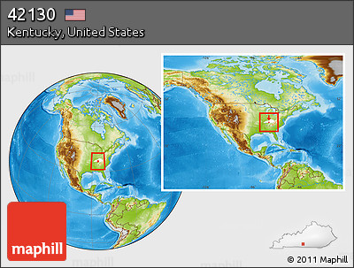 Physical Location Map of ZIP Code 42130, highlighted state, within the entire country