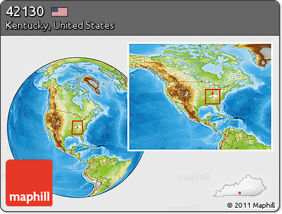 Physical Location Map of ZIP Code 42130, highlighted state, within the entire country