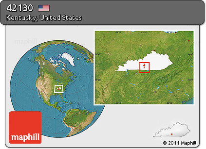 Satellite Location Map of ZIP Code 42130, highlighted state