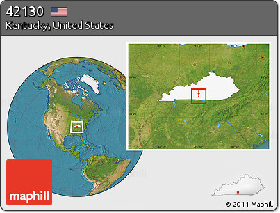 Satellite Location Map of ZIP Code 42130, highlighted state