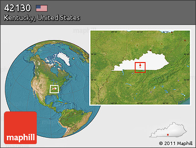 Satellite Location Map of ZIP Code 42130, highlighted state