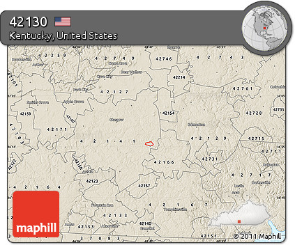 Shaded Relief Map of ZIP Code 42130