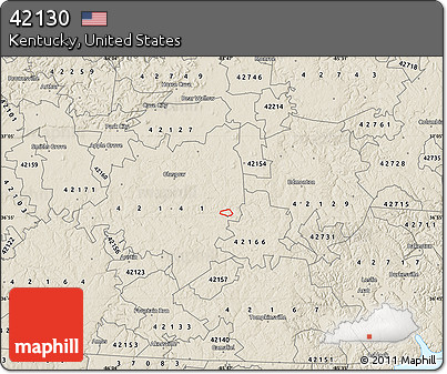 Shaded Relief Map of ZIP Code 42130