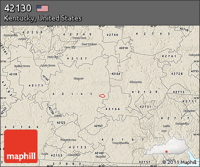 Shaded Relief Map of ZIP Code 42130