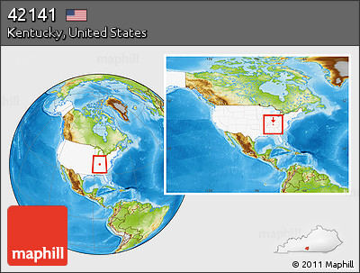 Physical Location Map of ZIP Code 42141, highlighted country, highlighted county, within the entire country
