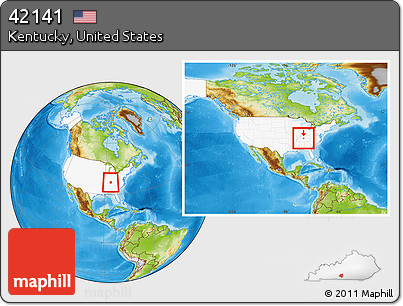 Physical Location Map of ZIP Code 42141, highlighted country, highlighted county, within the entire country