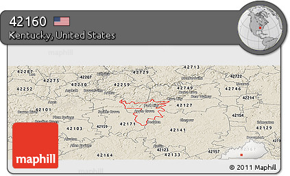 Shaded Relief Panoramic Map of ZIP Code 42160