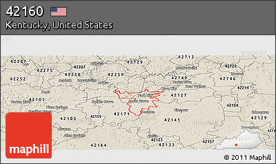 Shaded Relief Panoramic Map of ZIP Code 42160