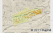 Physical Map of Harlan County, shaded relief outside