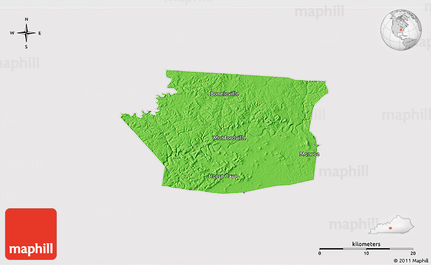 Political 3D Map of Hart County, cropped outside