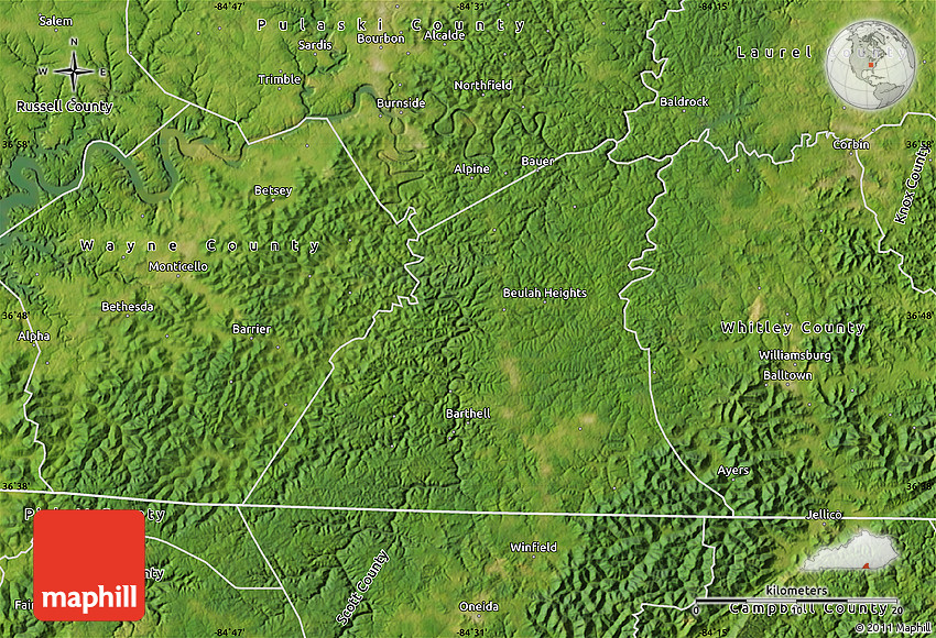 Satellite Map of McCreary County