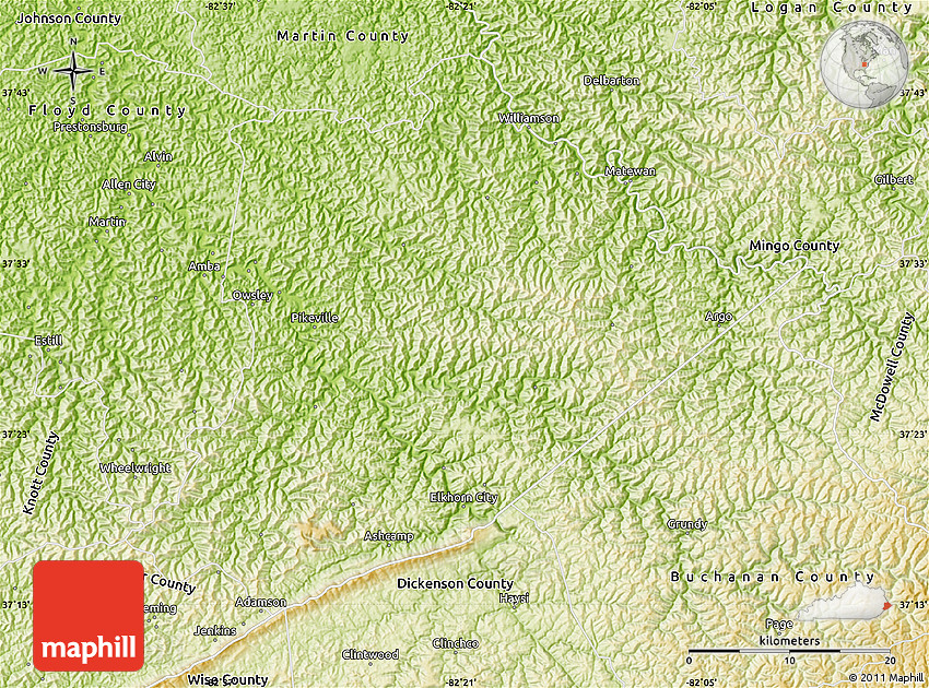 Physical Map of Pike County