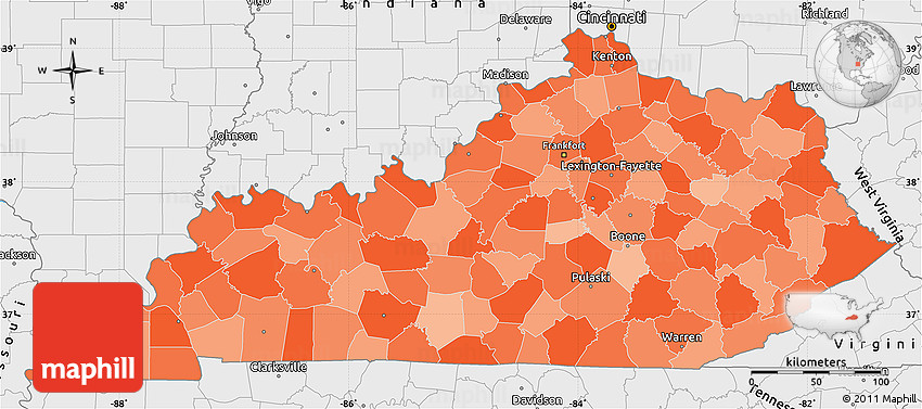 Political Shades Simple Map Of Kentucky Single Color Outside Borders And Labels