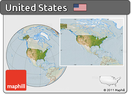 Satellite Location Map of United States, lighten