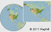 Satellite Location Map of United States, savanna style outside, hill shading