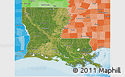 Satellite 3D Map of Louisiana, political shades outside