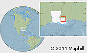Savanna Style Location Map of ZIP code 70422, highlighted state, hill shading