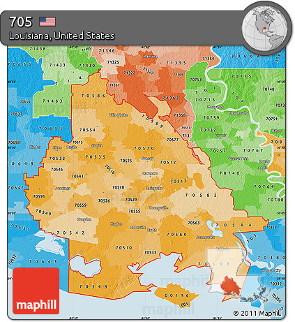 Political Shades Map of ZIP Codes Starting with 705