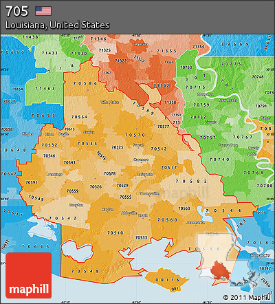 Political Shades Map of ZIP Codes Starting with 705