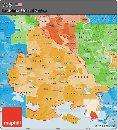 Political Shades Map of ZIP Codes Starting with 705