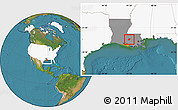 Satellite Location Map of ZIP code 70764, highlighted country, highlighted state